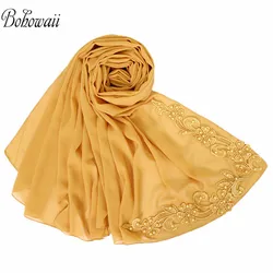 BOHOWAII Muslim Hijab Femme Musulman High Quality Beading Chiffon Scarf Shawl Wrap Headscarf Women Islamic Hoofddoek BOHOWAII Muslim Hijab Femme Musulman High Quality Beading Chiffon Scarf Shawl Wrap Headscarf Women Islamic Hoofddoek