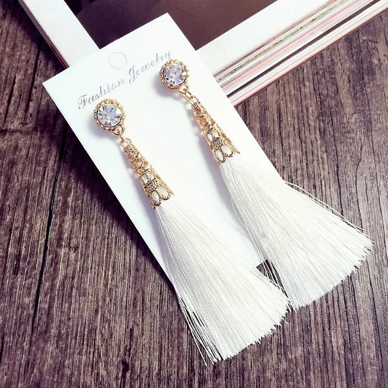 Женские длинные серьги кисточки с кристаллами|long tassel earrings|tassel earringstassel earrings for women |