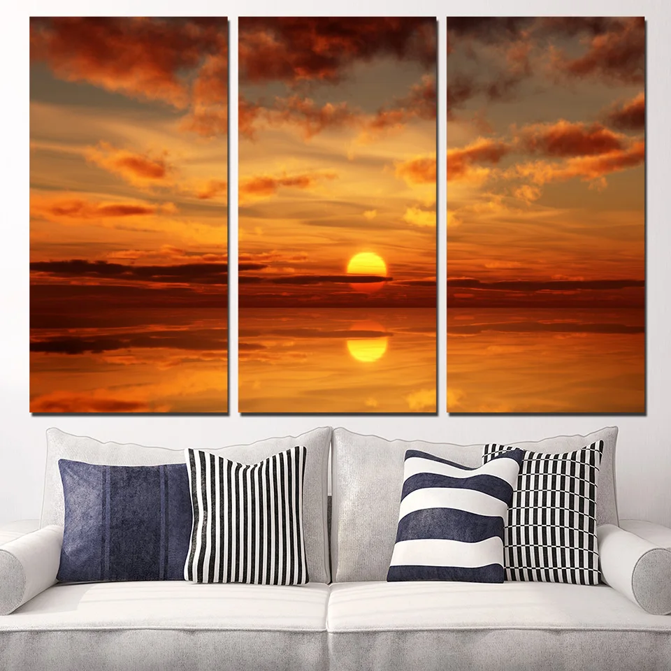 Tableau Wall Art Pictures Canvas Paintings Modular 3 Panel Ocean Sunset ...