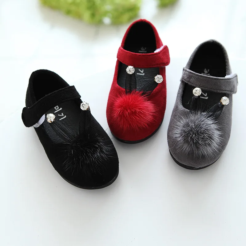 J Ghee 2016 Hot Sale Baby Girl Shoes Princess Sweet Fur Kids Single Shoes For Little Girls Rabbit Ear With Rhinestone Sneakers