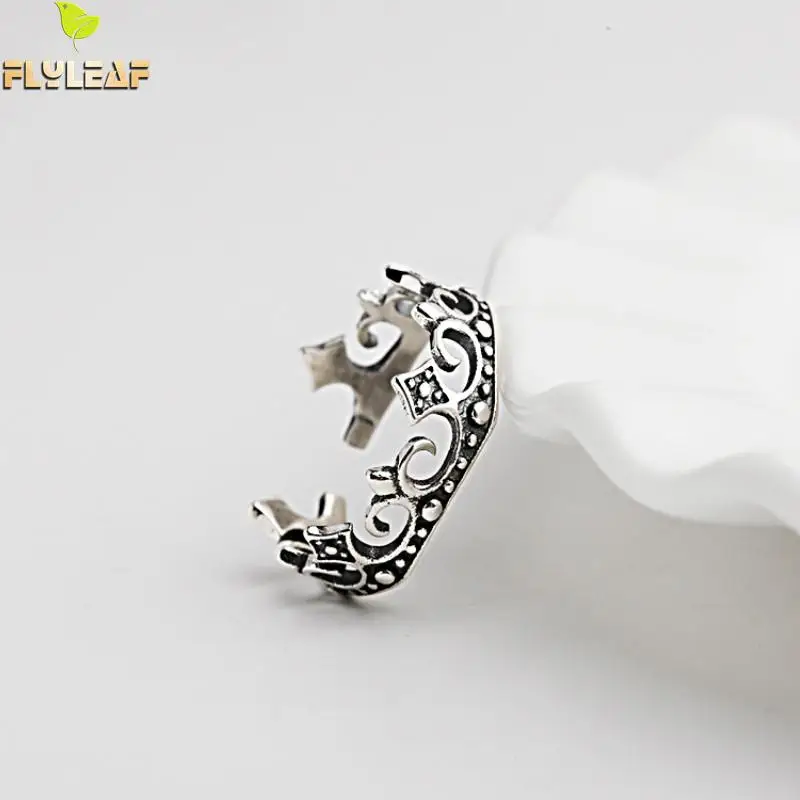 

Flyleaf 100% 925 Sterling Silver Retro Style Crown Open Rings For Women Simple Fashion Party Jewelry