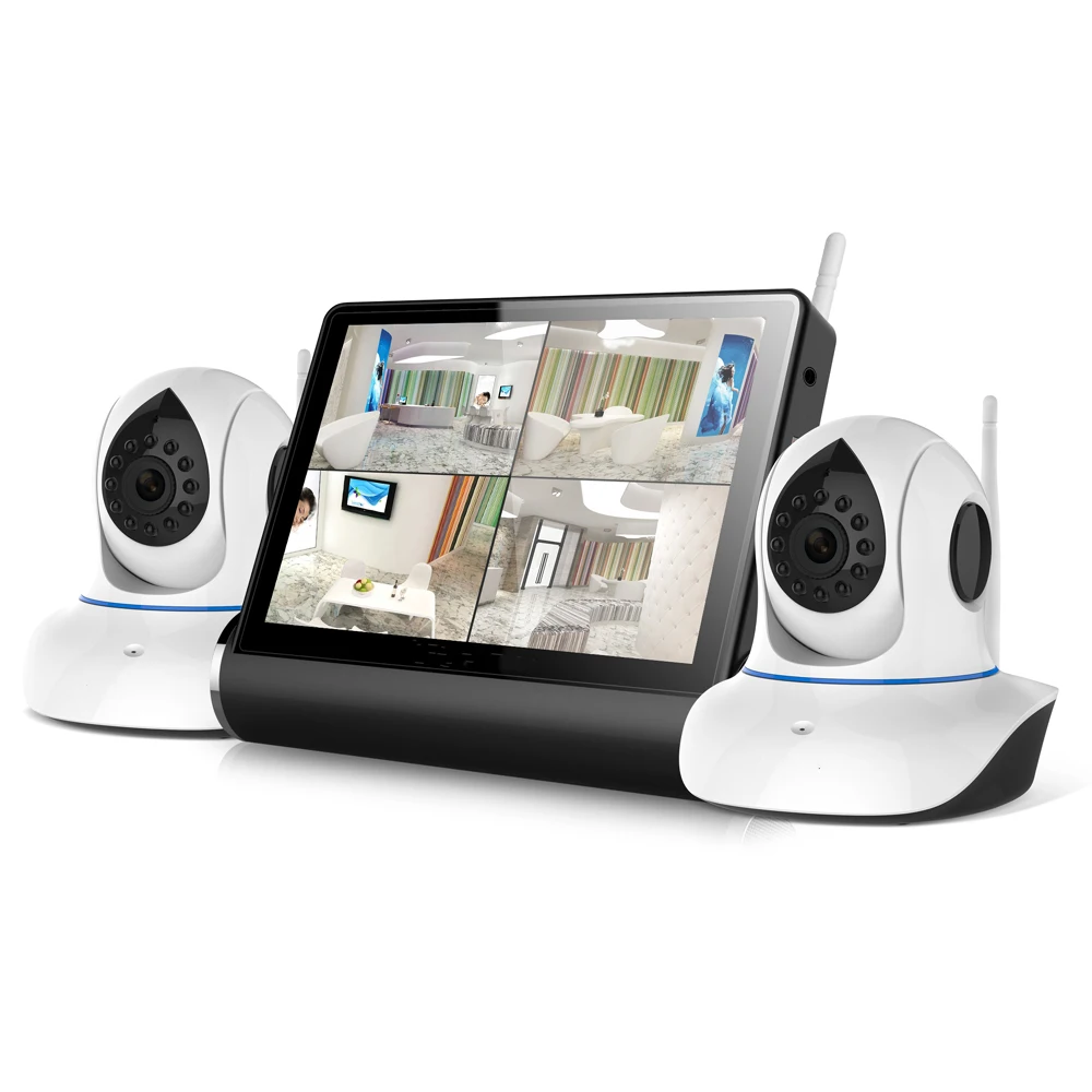 

ONVIF Network Video Server Kit with 2pcs of Indoor WIFI PTZ IP Camera 7inch Touch Screen Monitor for QUAD Display Music Player