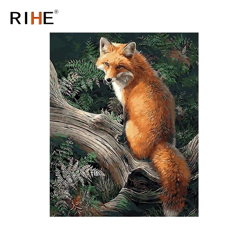 

RIHE Fox Diy Painting By Numbers Animal Oil Painting On Canvas Hand Painted Forest Cuadros Decoracion Acrylic Paint Home Decor