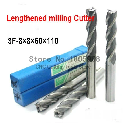 Free shipping 5pcs 8mm 3 Flute HSS & Special extended length Aluminium End Mill Cutter CNC Bit Milling Machinery Cutting tools