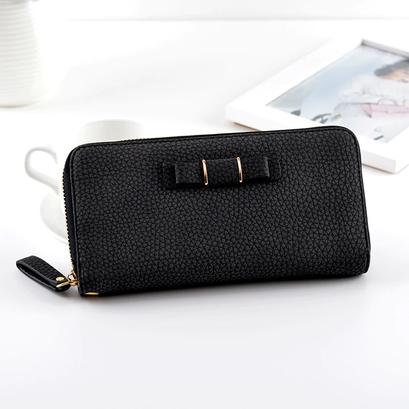 Женский Длинный кошелек на молнии с милым бантом 2017|card coin holder|women long walletlong wallet |