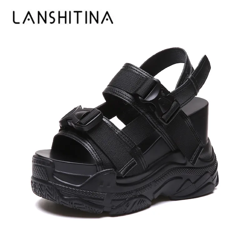 US $21.37 New Arrival 2020 Summer Platform Sandals Women 115cm Wedges Thick Bottom Casual Shoes Comfortable White Buckle Sandals Sneakers