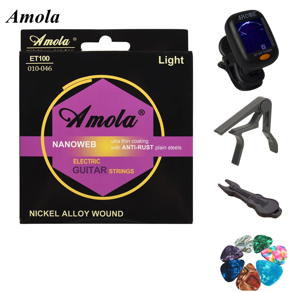 

ET100 Electric Guitar Strings set 010-046 Light NANOWEB Coating 1pc guitar tuner 10pcs guitar picks 1pc capo 1pc Pin Tool