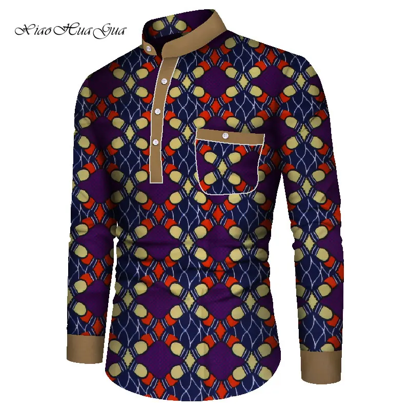 Мужская рубашка с длинными рукавами Bazin, традиционная африканская одежда для мужчин, хлопковые топы, африканская Дашики, повседневные рубашки WYN861