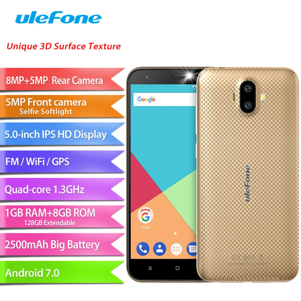 Смартфон Ulefone S7 1 GB de ram + 8 GB rom 5,0 pulgadas ips HD pantalla Android 7,0 C & aострым; mara Dual 3g tel & eострый; fono m & oa