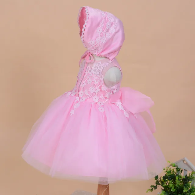 latest baby girl baptism dresses solid pink sleevless vestido for 1