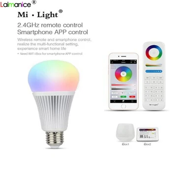 

Mi light Remote 9W RGB+CCT AC85-265V 2.4G Wireless E27 bulb RGBWW+ Color Temperature Dimmable 2 in 1 Smart MiLight LED Bulb