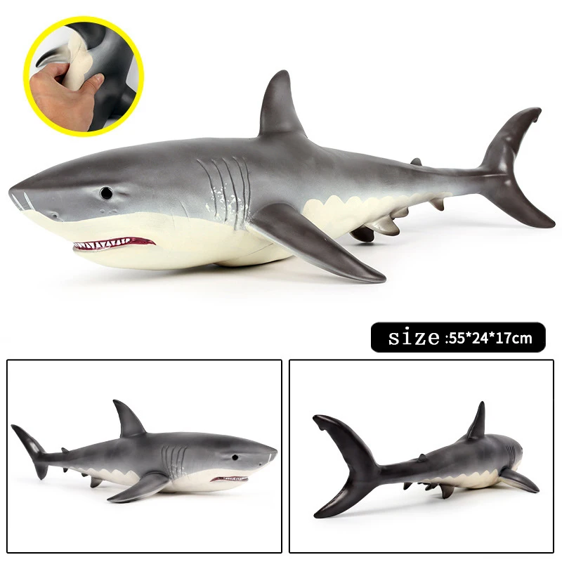 Action Figures Sea Life Animals Soft Great White Shark Big Shark Model 55cm Lifelike Children Educational Toys For Kids Gift F4