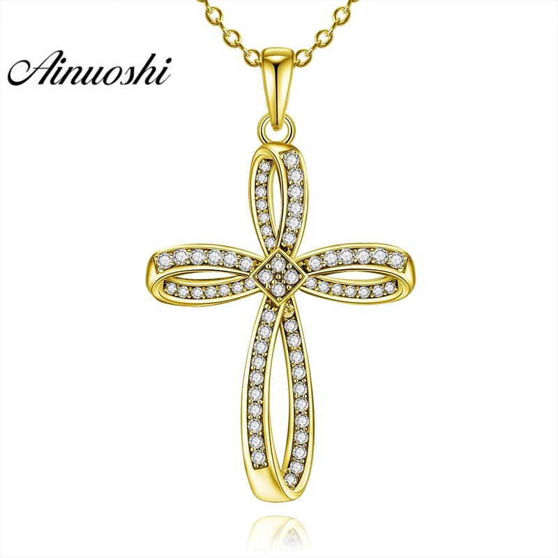 

AINUOSHI 10K Solid Yellow Gold Pendant Cross Pendant SONA Simulated Diamond Women Men Jewelry Trendy Cross 2.9g Separate Pendant