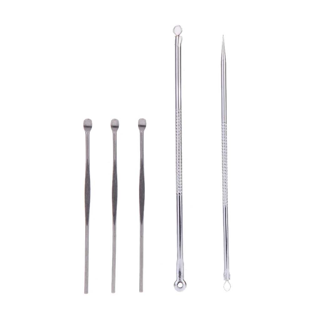 

2PCS Silver Blackhead Comedone Remover Acne Blemish Pimple Extractor with 3PCS EarPick Spoon Tool Clean Ear Wax Remover