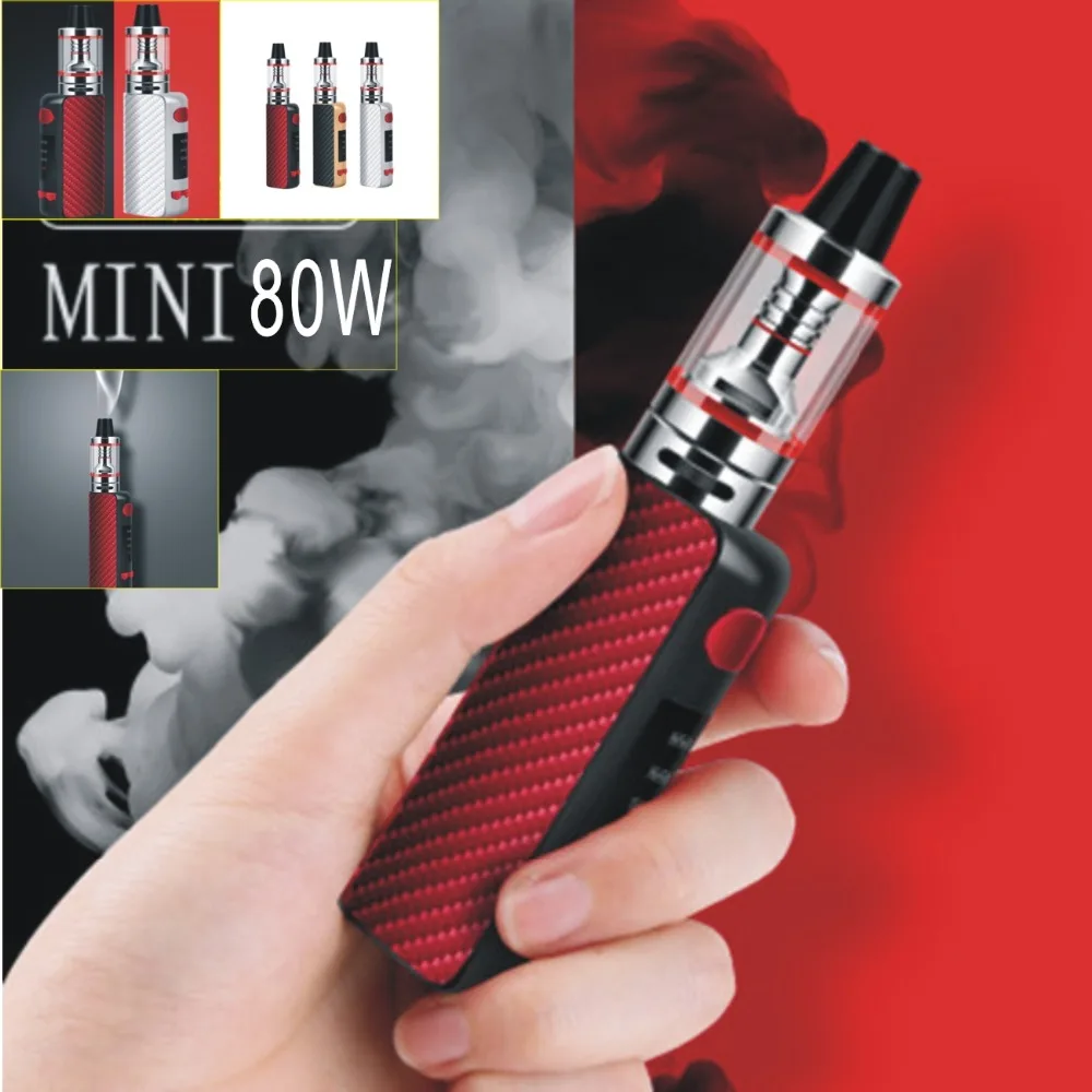 

2PC 80w electronic cigarette mod box kit 2.5ml tank LED 2200mah battery 0.3ohm smoke spray pen hookah mini vaporizer vaper