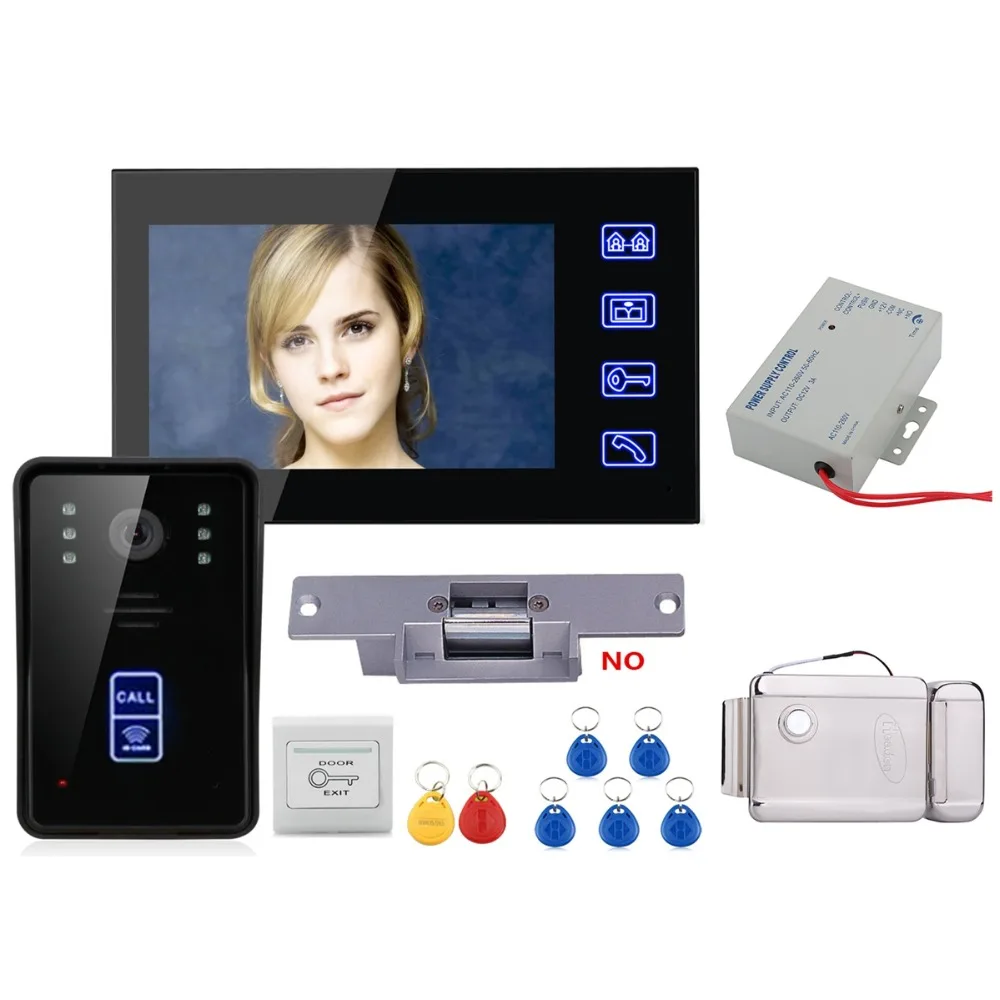 

Home Security 7" RFID Video Door Phone Intercom Doorbell Touch Button Night Vision +Electric Strike lock
