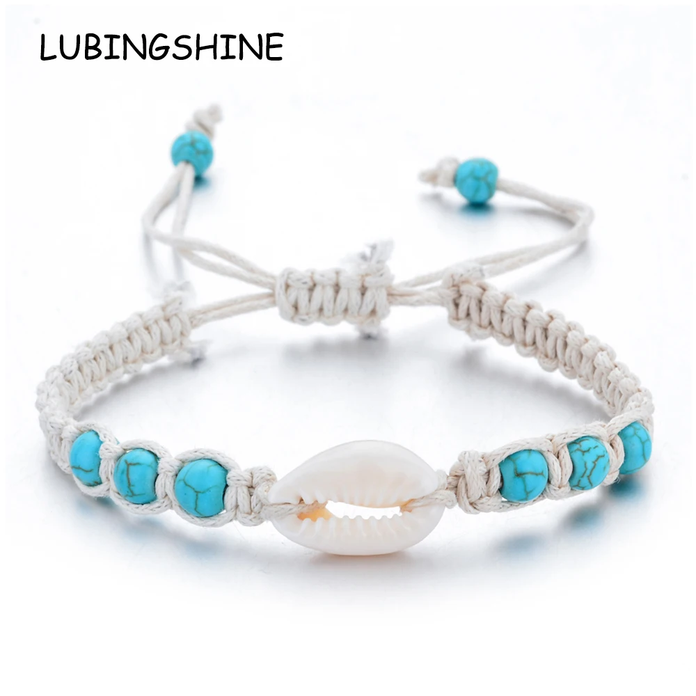 

Natural Stone Shell Starfish Bracelets Braided Adjustable Rope Chain Bracelet Anklet Wristband Handmade Holiday Beach Jewelry