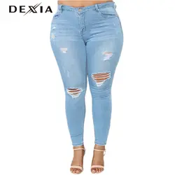 DEXIA выдалбливают Сексуальная Для женщин Meisjes Broeken джинсы узкие брюки летний отдых плюс Размеры 3XL 4XL 5XL 6XL 7XL джинсы Femme 517