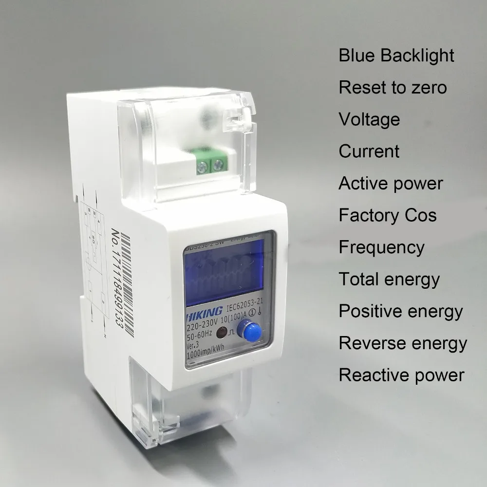 

65A 100A 220V 50Hz 60HZ voltage current Positive reverse active reactive power Single phase Din rail KWH Watt hour energy meter