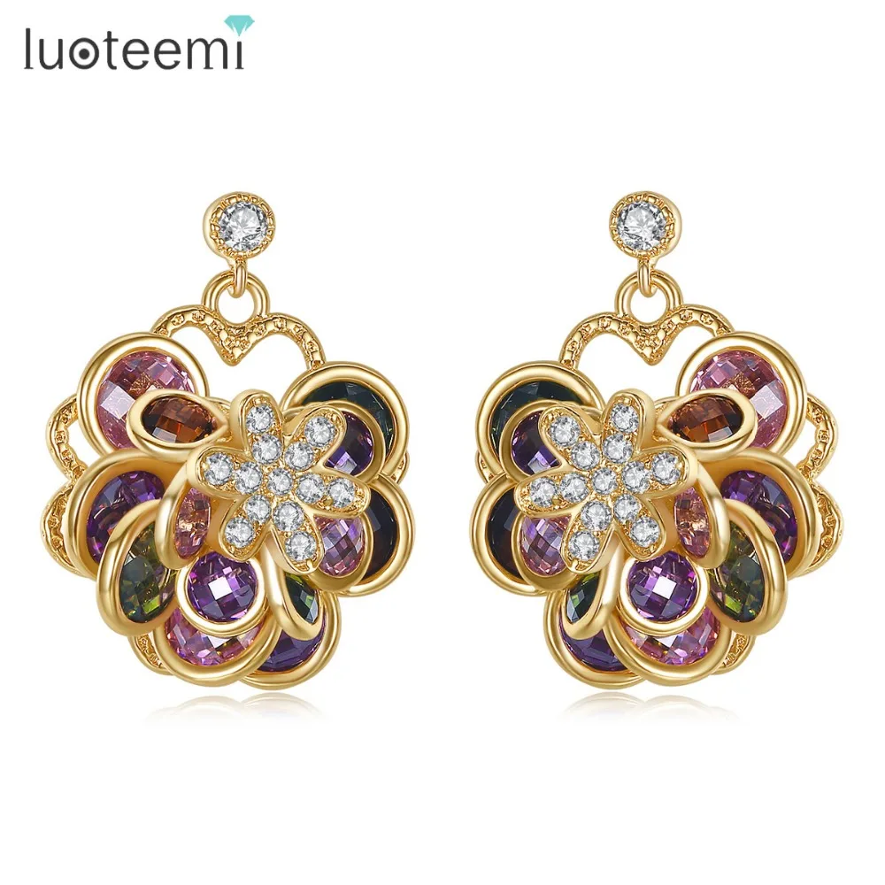 Luoteemi новый роскошный большой цветок Серьги-гвоздики Champagne Gold-Цвет многоцветный