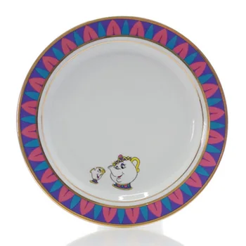 

8 inches New Ceramic Plate Cartoon Mrs Potts Chip Cup Beauty And The Beast Tea Set Tea or Cake Dish Princess Dining Plate Gift