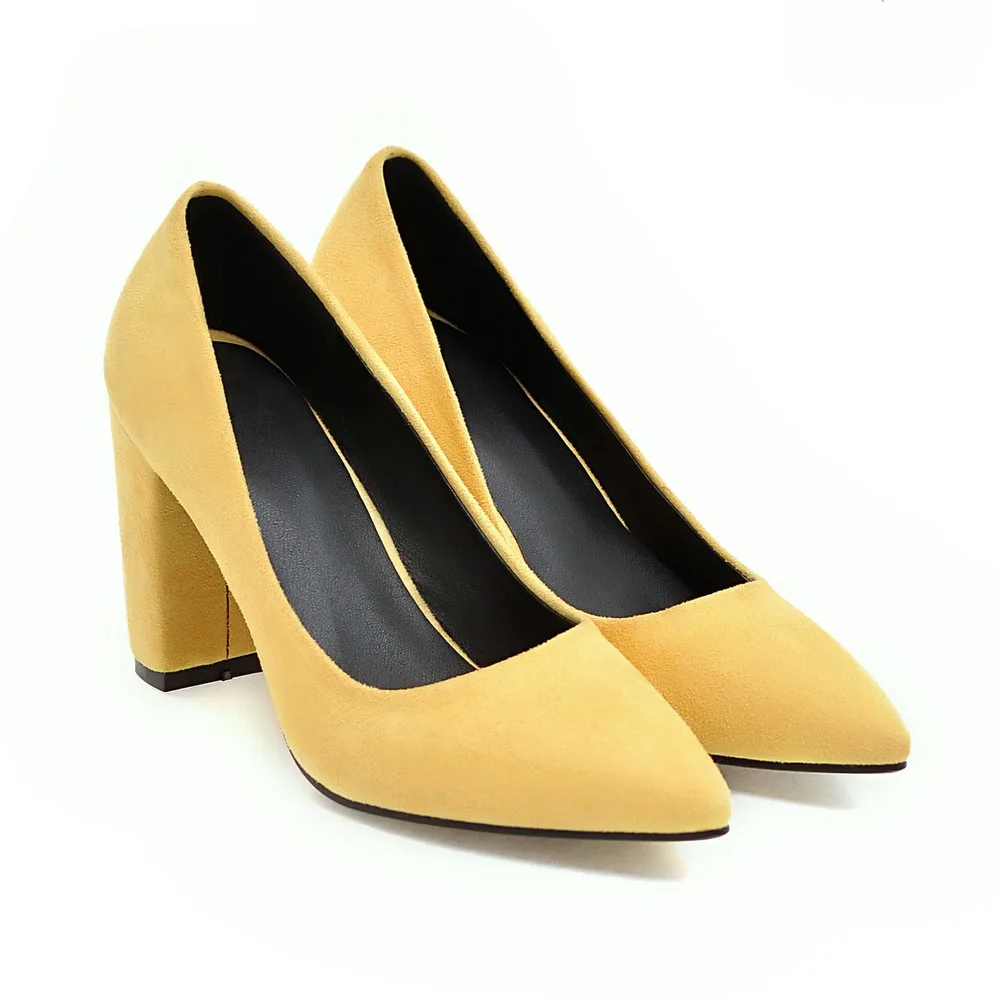 Новые Гламурные женские свадебные туфли-лодочки с острым носком коричневого, красного цвета пикантные Женские официальные туфли на квадратном каблуке Большие размеры 10, 33, 43, EH86 - Цвет: Yellow
