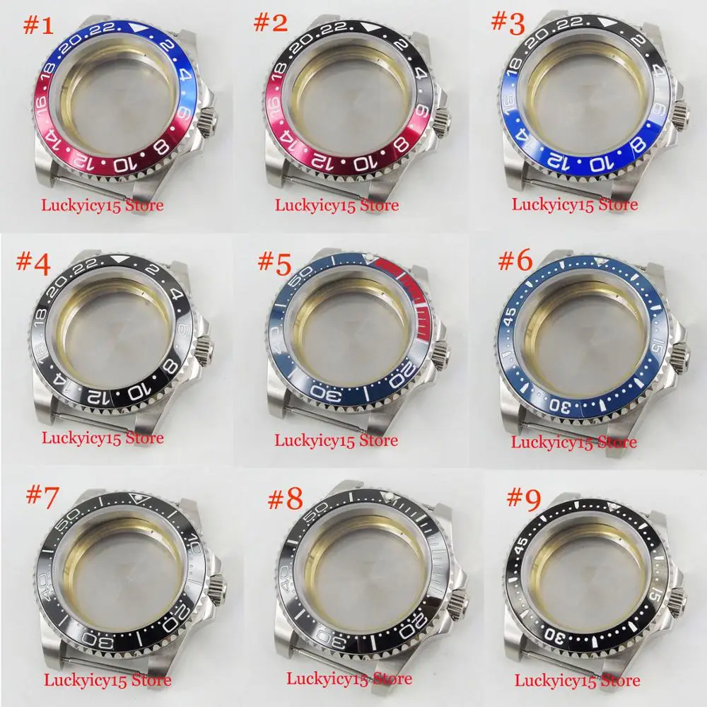 9 Models 40mm Silver Watch Case Sapphire glass Rotating Bezel Fit for ETA 2836 MIYOTA Automatic Movement