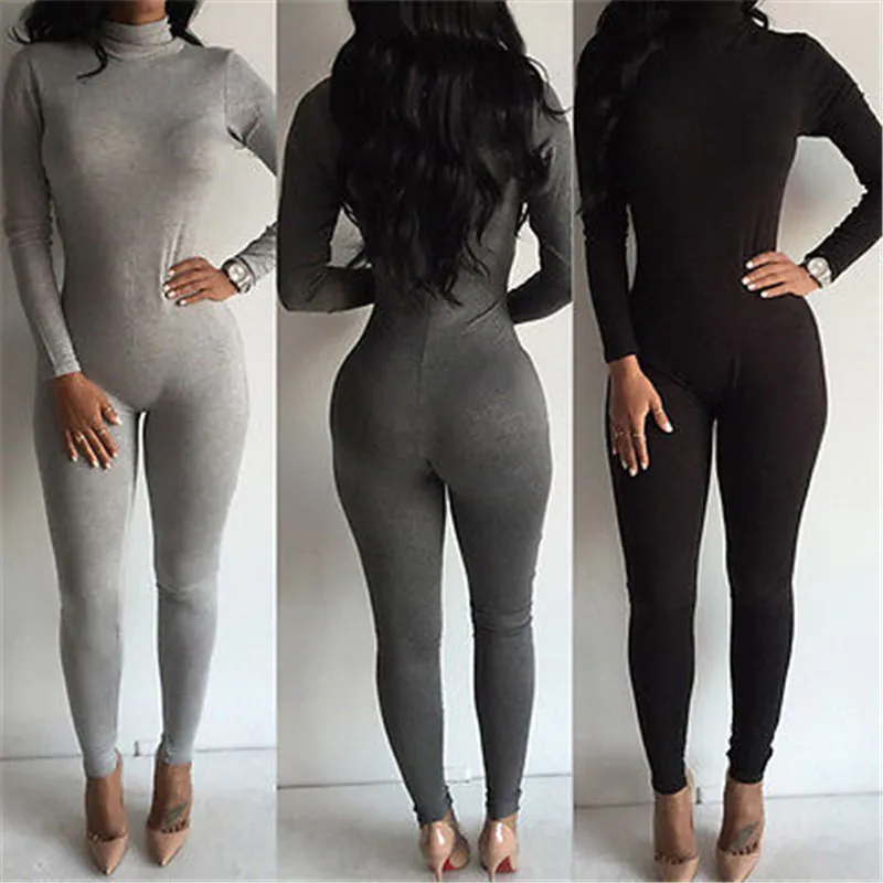 Autumn Woman Jumpsuits Solid New Women Casual Long Sleeve Bodycon