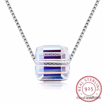 

SMTCAT Fine Jewelry Multicolor Cube Bead Crystal From Pendants Necklaces Simple Fashion S925 Silver Collares For Women