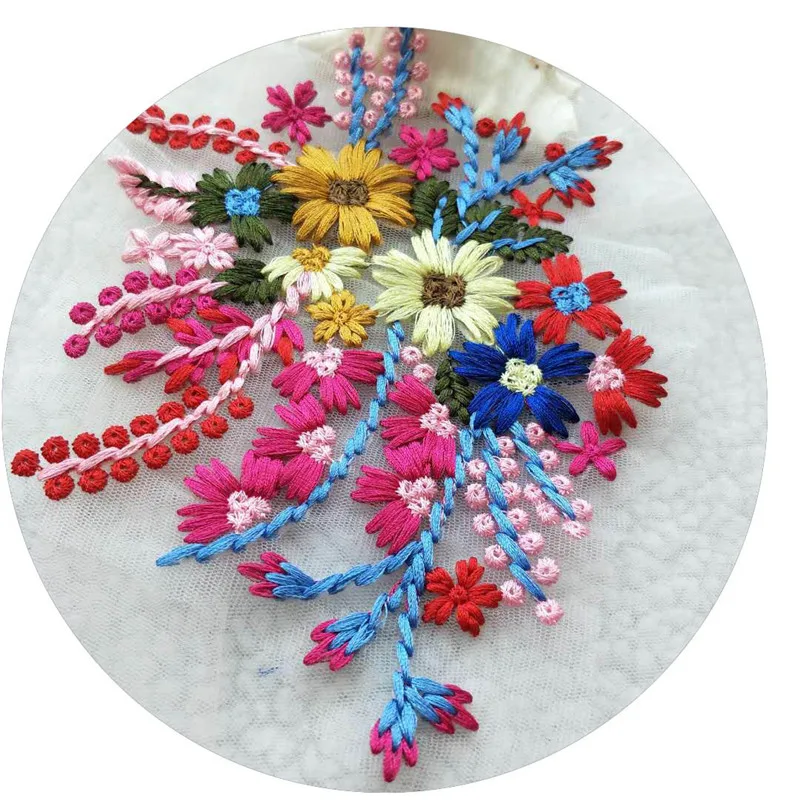 

1PC 3D Flower Colorful Mesh Embroidered Lace Applique Ethnic Style DIY Lace Fabric Trim Sewing Patchwork For Clothes Dress