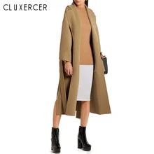 Новинка, зимнее женское длинное шерстяное пальто, модное корейское стильное приталенное теплое шерстяное пальто с длинным рукавом для женщин с поясом