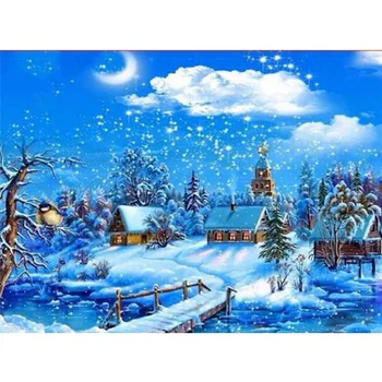 

snow farmhouse landscape DIY square drill rhinestone pasted painting cross stitch Diamond Drawing home decoration K104