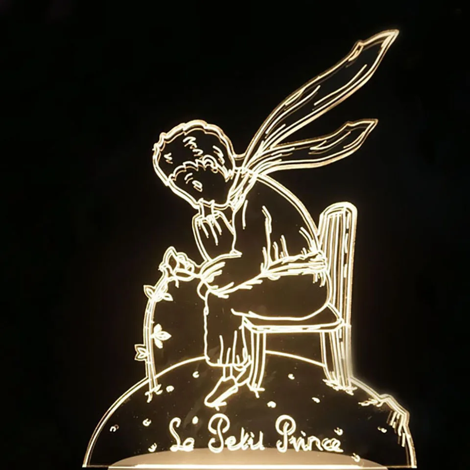 3D USB нажатием кнопки Ночная 7 цветов Изменение Маленький принц мальчик розы Форма настольная лампа LED для сна Освещение малыш подарки