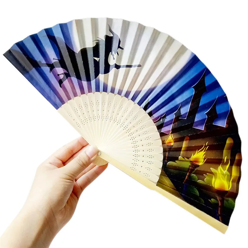 

Halloween Pumpkin skull spider witch Hand Carved Bamboo Folding Fan Style Wooden Halloween Party Decor Prop Supplies Photo Props