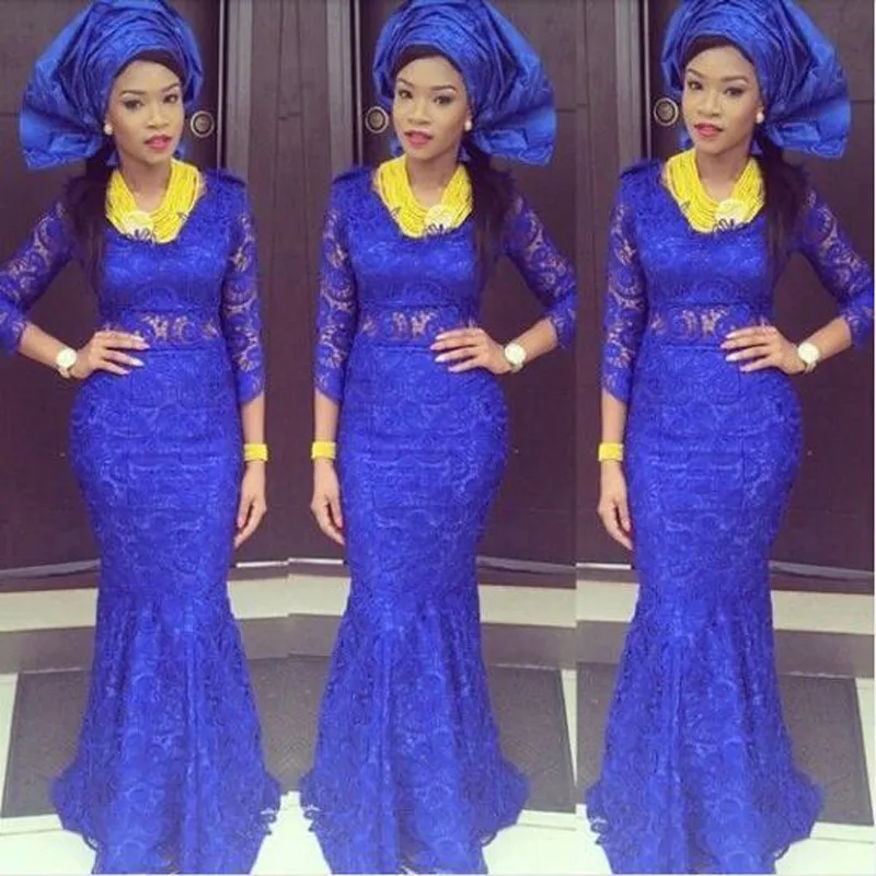 Royal Blue Nigerian Style Evening Dresses African Mermaid Women 2017