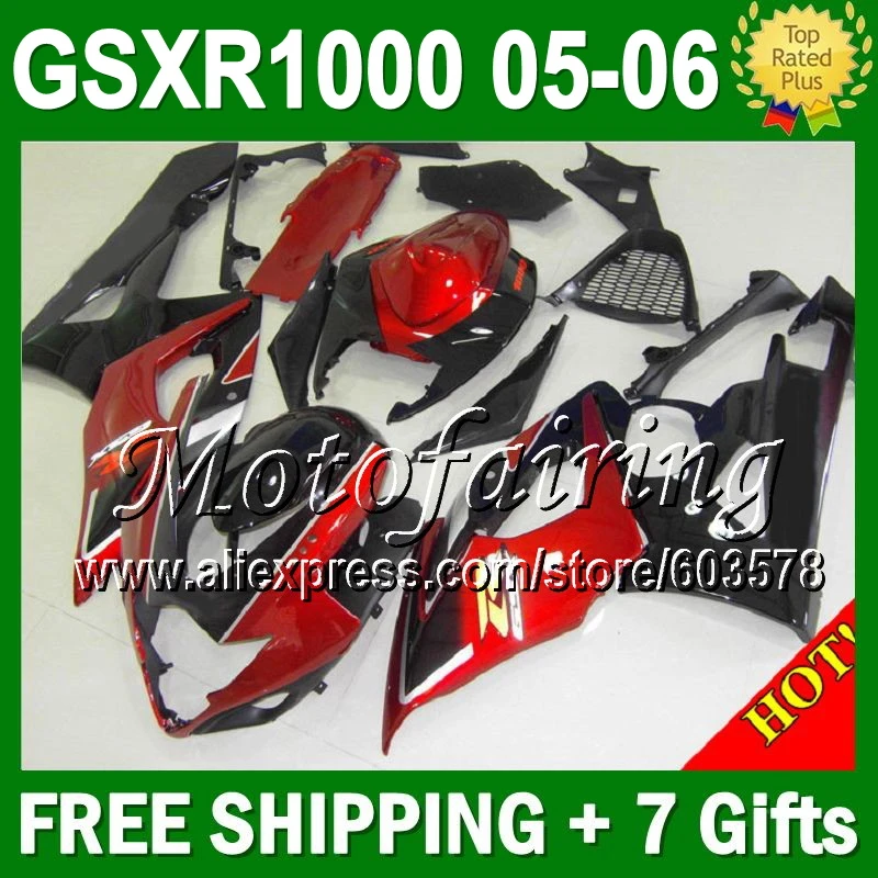 

HOT HOT+7gifts For SUZUKI GSXR1000 K5 05-06 GSX R1000 RED black GSXR 1000 05 06 GSX-R1000 K5 2005 2006 465 red Fairing Kit