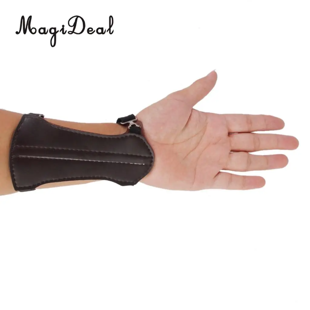 MagiDeal Sofe Adjustable Shooting Archery Arrow Leather 2 Straps Hunting Target Archery Arm Guard Protection Safe Strap Armband