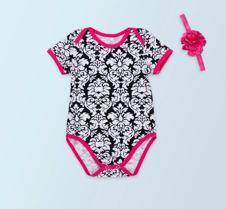 New Arrival Baby Girl Clothes Cute Flower Bodysuits Headbands Clothing Set Jumpsuits Newborn Birthday Party Outfits