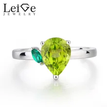 Leige Jewelry Natural Peridot Ring Engagement Ring August Birthstone Ring Pear Cut Green Gemstone 925 Sterling Silver Gifts