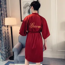 Новые весенние Для женщин Для мужчин Свадебный халат вышивка невесты жених подружки невесты дружки кимоно купальный халат Ночное белье