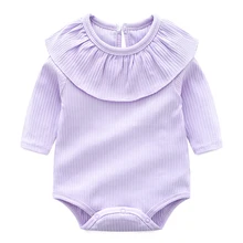 Macacão de Bebê de algodão Infantil Criança Macacão de Manga Longa Gola de Renda Roupas de Menina Recém-nascidos Do Bebê Roupas de Bebe Geral 0-24 M