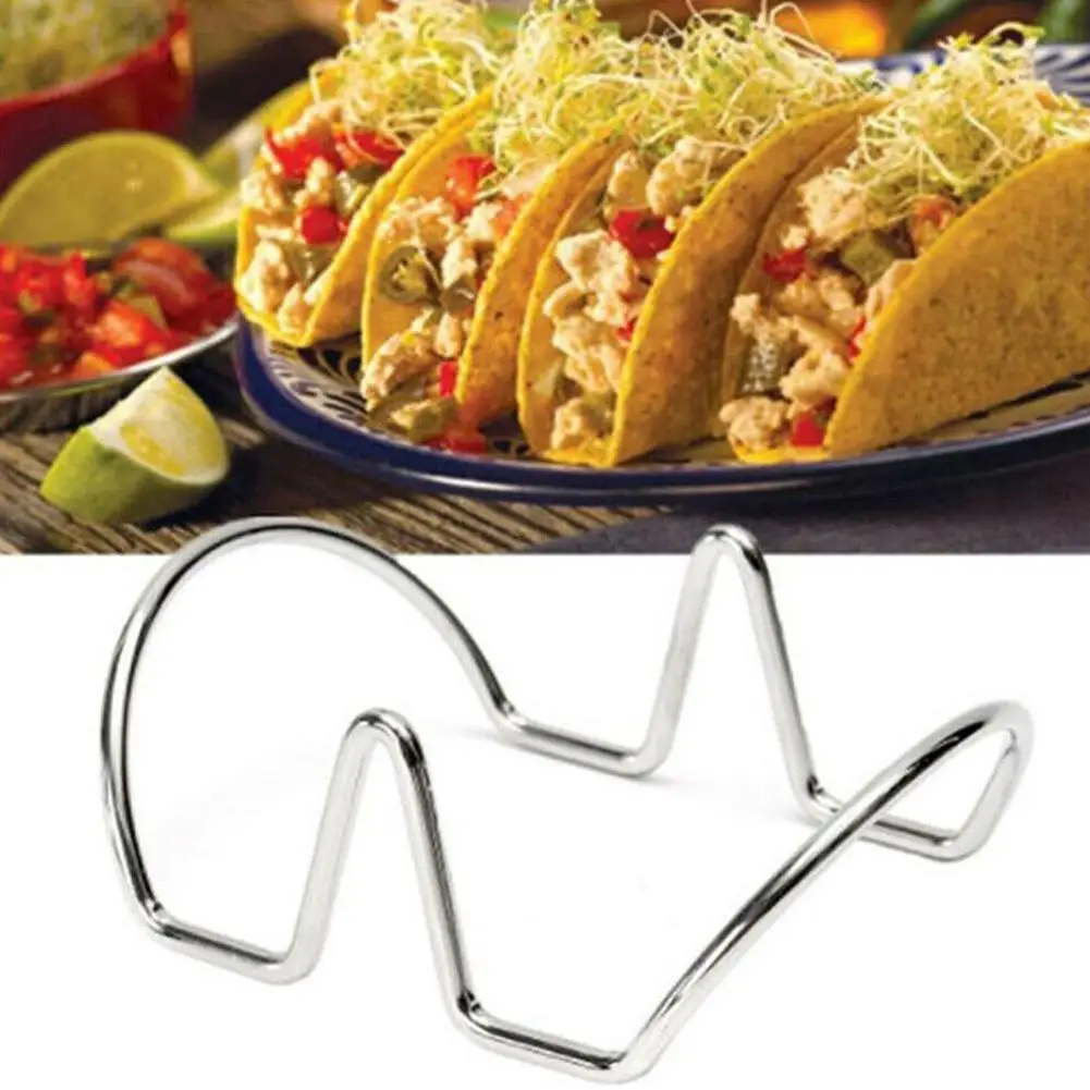 Держатель Taco из нержавеющей стали Мексиканская стойка для еды подставка вмещает жесткие мягкие раковины волна еда шоу кухонный инструмент Ресторан серебро