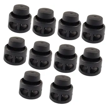 

10 Pcs Plastic Toggle Stoppers 2 Holes Cord Locks End Black
