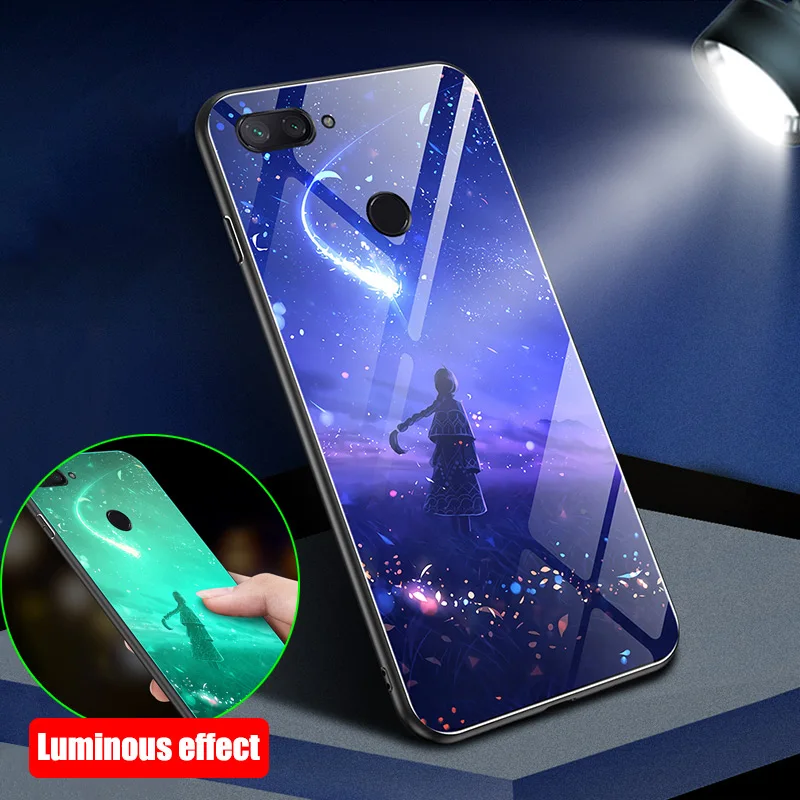Светящийся чехол для Xiaomi Redmi 6A 6 Pro 9H из закаленного стекла оборотень метеоритный