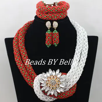 

2017 White Red Bridal Jewelry Sets African Costume Jewelry Set Nigerian Wedding Crystal Beads Jewelry Set Free Shipping ABF133