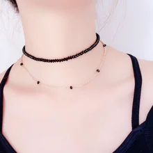 JCYMONG, простое, черное, стразы, бисер, двойной слой, колье, ожерелье для женщин,, модный дизайн, летняя цепочка на шею