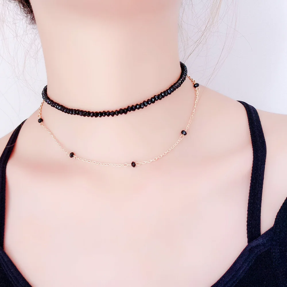 

JCYMONG Simple Black Rhinestone Beads Double Layer Choker Necklace For Women 2019 Fashion Design Summer Clavicle Chain Necklace