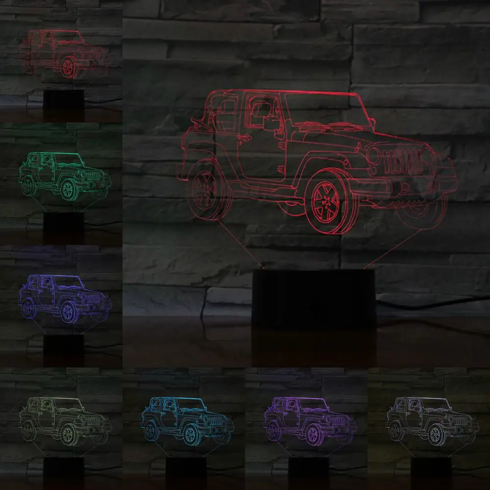 Детский 3D ночной Светильник Jeep автомобильная настольная лампа креативный