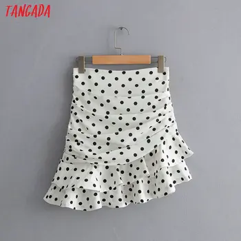 

Tangada women polka dot asymmetric skirt side zipper high waist ladies fashion sweet pleated skirts faldas mujer QJ01