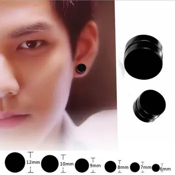 

Korean fashion titanium steel male no ear hole black magnet students earring body jewelry mix lots men fake buckle earring whole